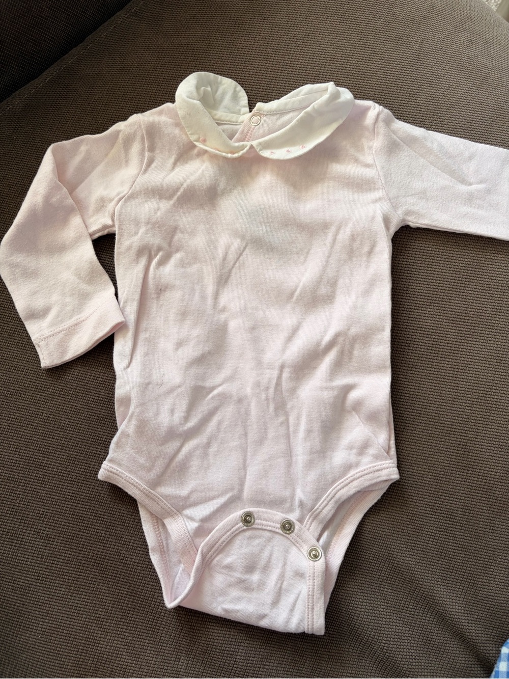 Jacadi Light Pink Long-Sleeve Bodysuit with White Peter Pan Collar